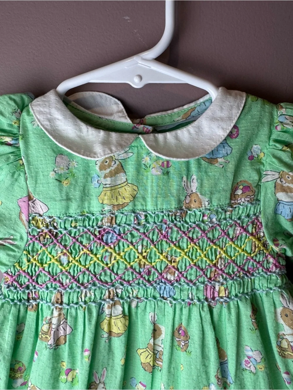 Baby Boden Green Guinea Pug as Bunny Easter Smocked Dress 3-6M